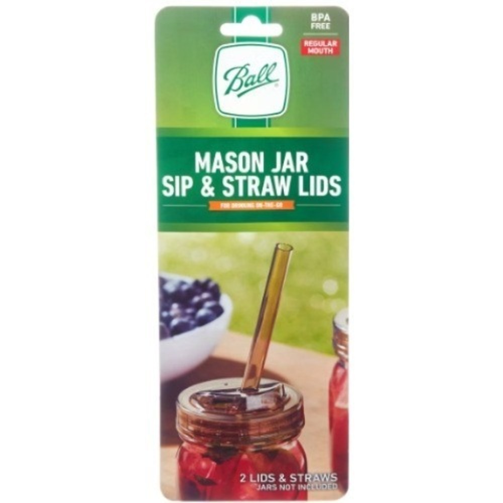 Ball Mason Jar Sip & Straw Lids 2 Pack Regular Mouth Green Reusable BPA Free